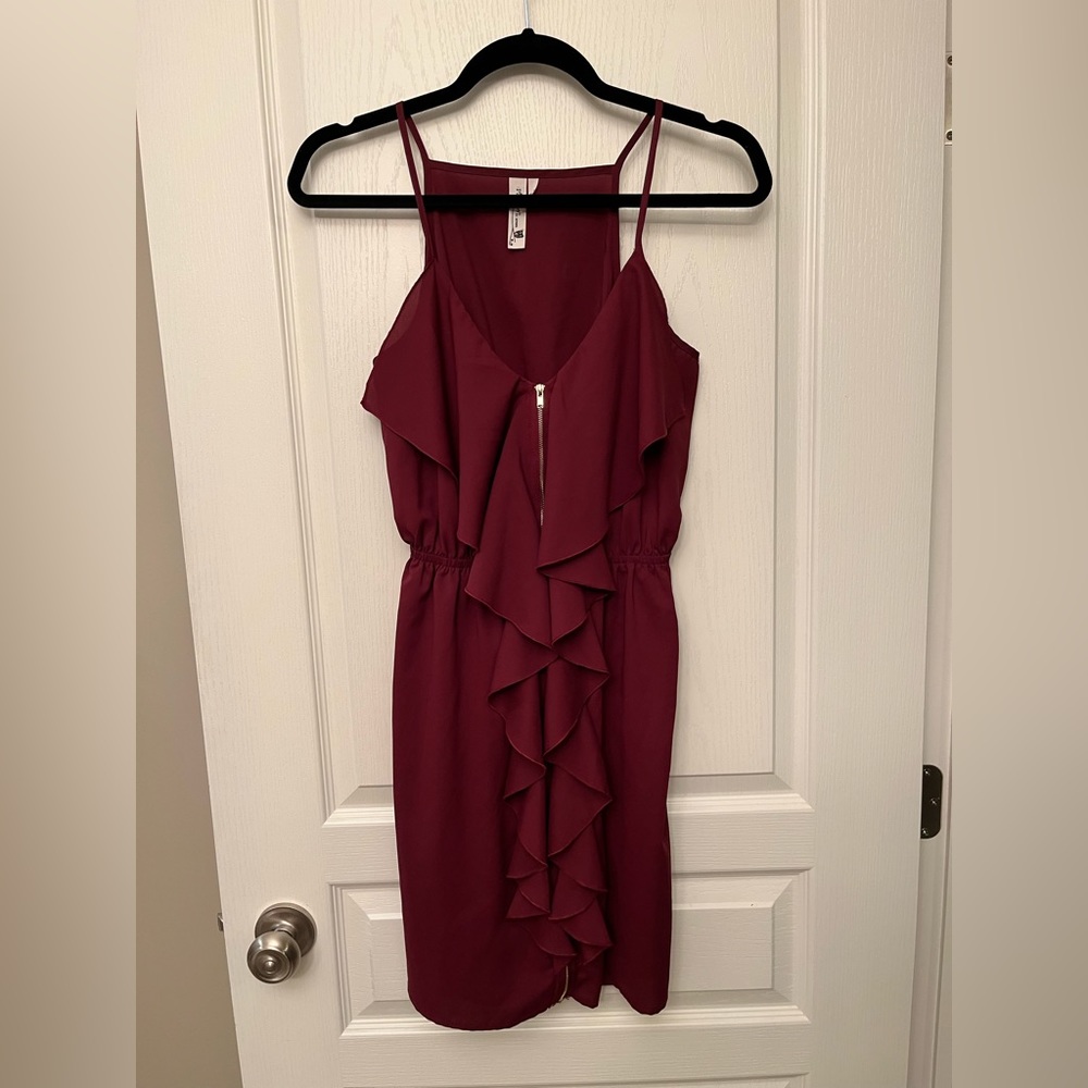 Burgundy zip front dress EUC